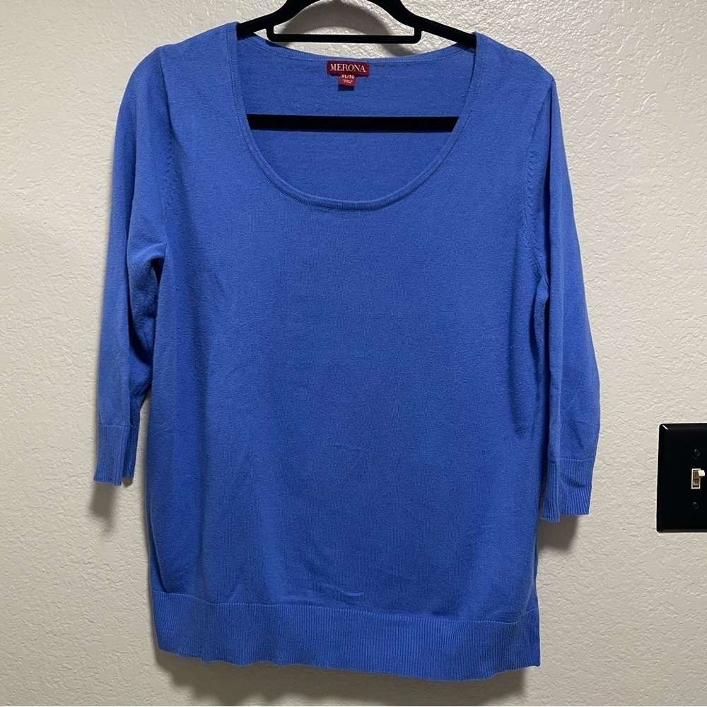 Merona Blue Scoopneck Quarter Sleeve Sweater Size XL